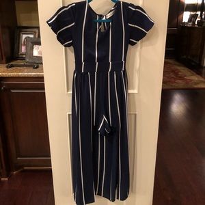 Kids Navy and White Stripped Jumpsuit